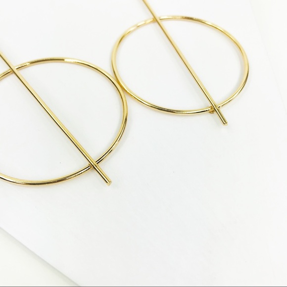 RESTOCKED Gold Hoop with Vertical Geo Bar - Picture 6 of 8